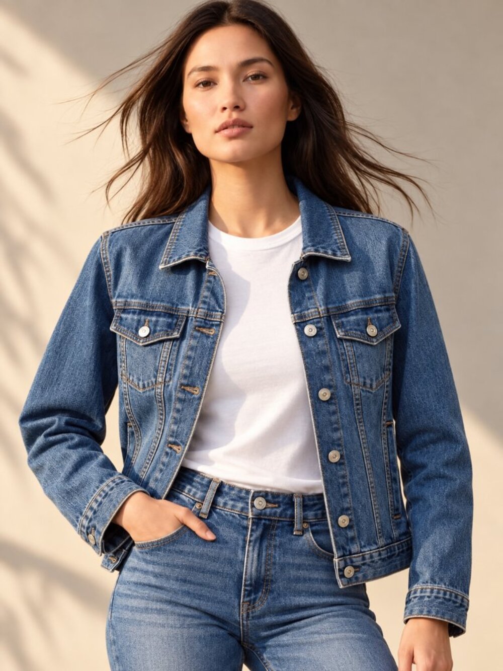 Forever 21 Classic Blue Denim Jean Jacket 100% Cotton Medium Wash Size L EUC